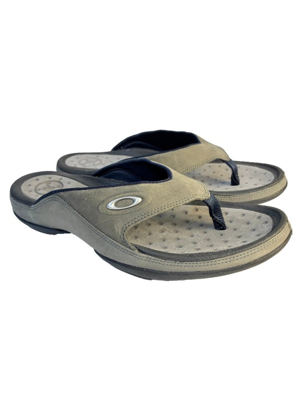 Men's Oakley Flip Flops Gray Leather Size 12 Sandals Sport Slides 96548